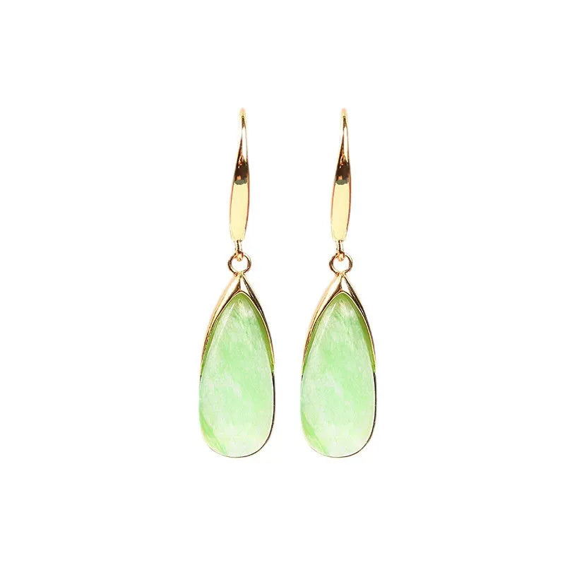 Chinese style geometric earrings with electroplated copper construction and jade CP798 colour