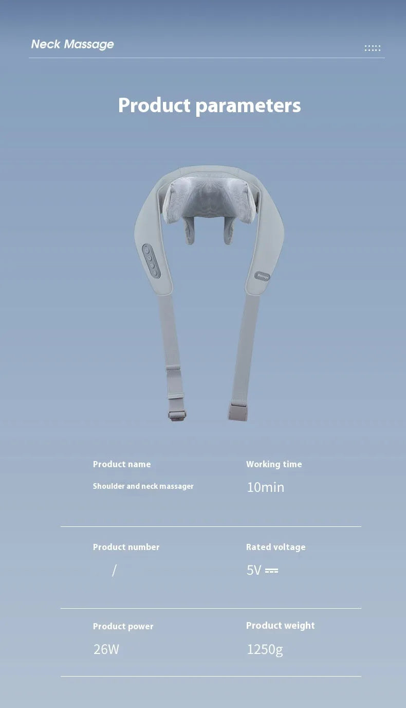 Grey elastic fabric portable massager with USB charging cable for neck back and waist infrared physiotherapy