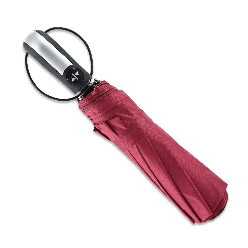 Triple folding automatic business umbrella with steel ribs and vinyl-coated fabric