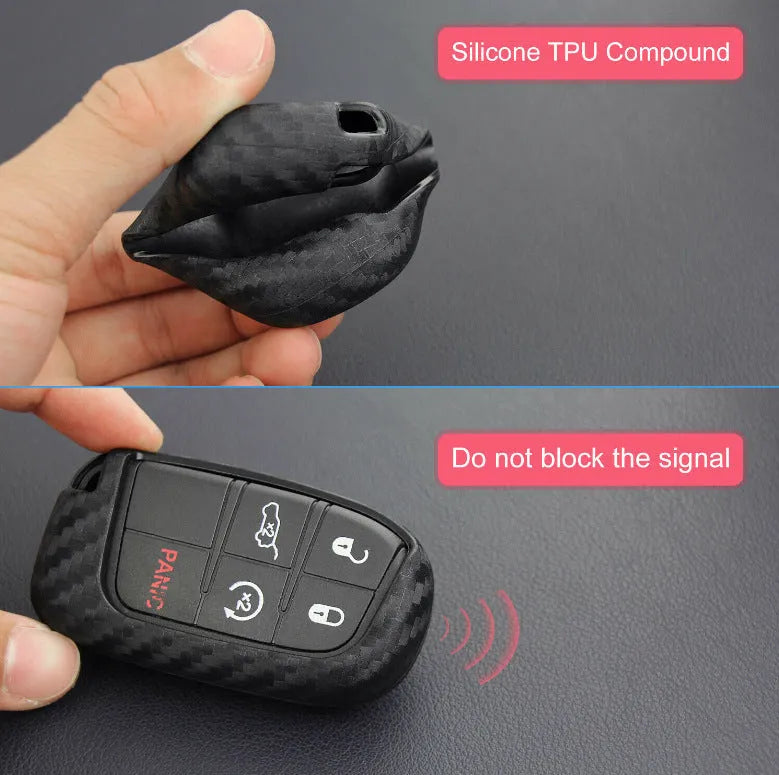 Carbon fibre pattern silicone key case for Dodge Chrysler Fiat car remote keys with buckle styling option