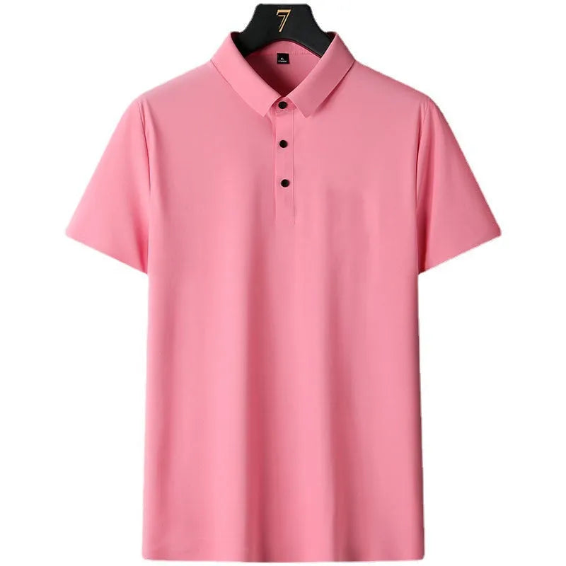 Men's solid colour non-iron short sleeve business casual shirt on a hanger