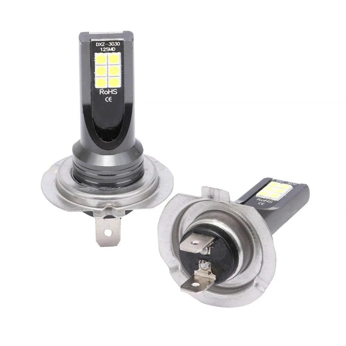 White H7 LED fog light bulb with 12 visible SMD chips for automotive use