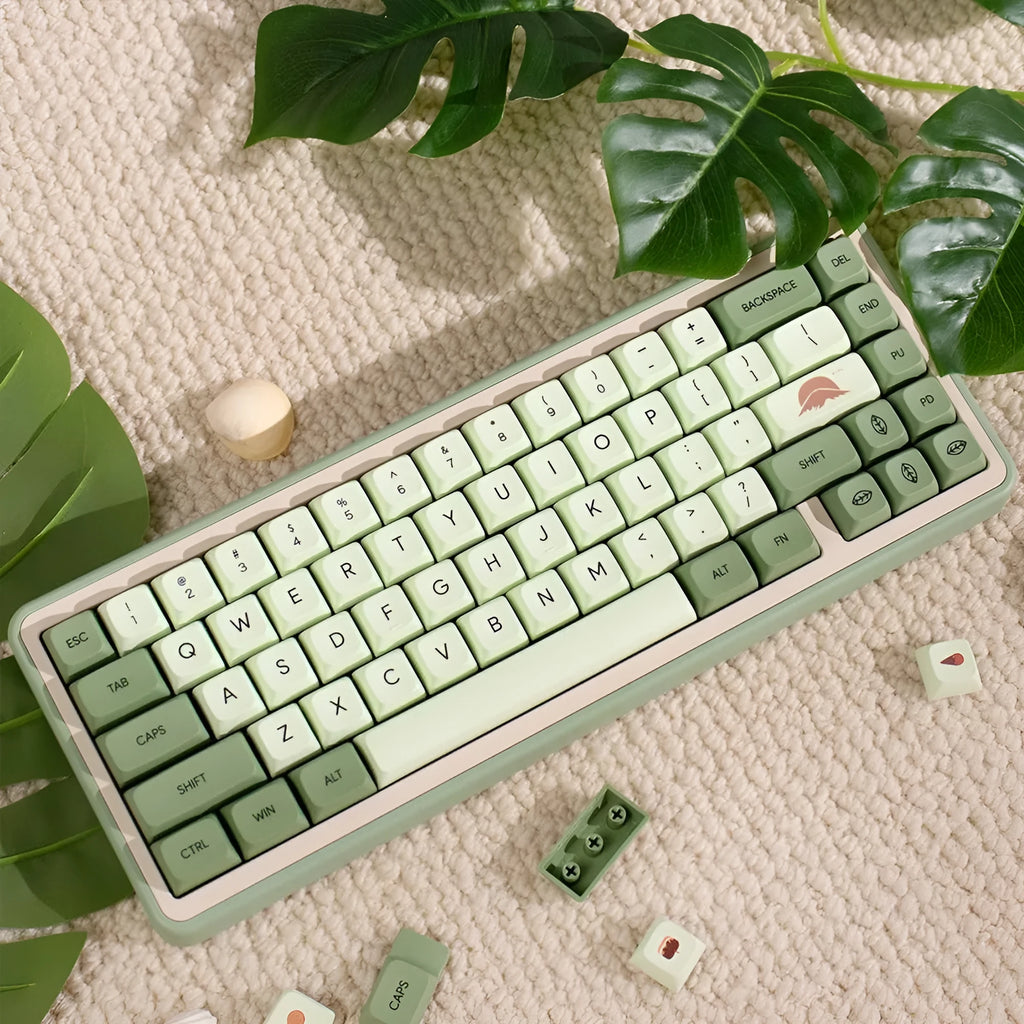 Matcha coloured PBT keycap set with 124 keys showing multiple language legend options