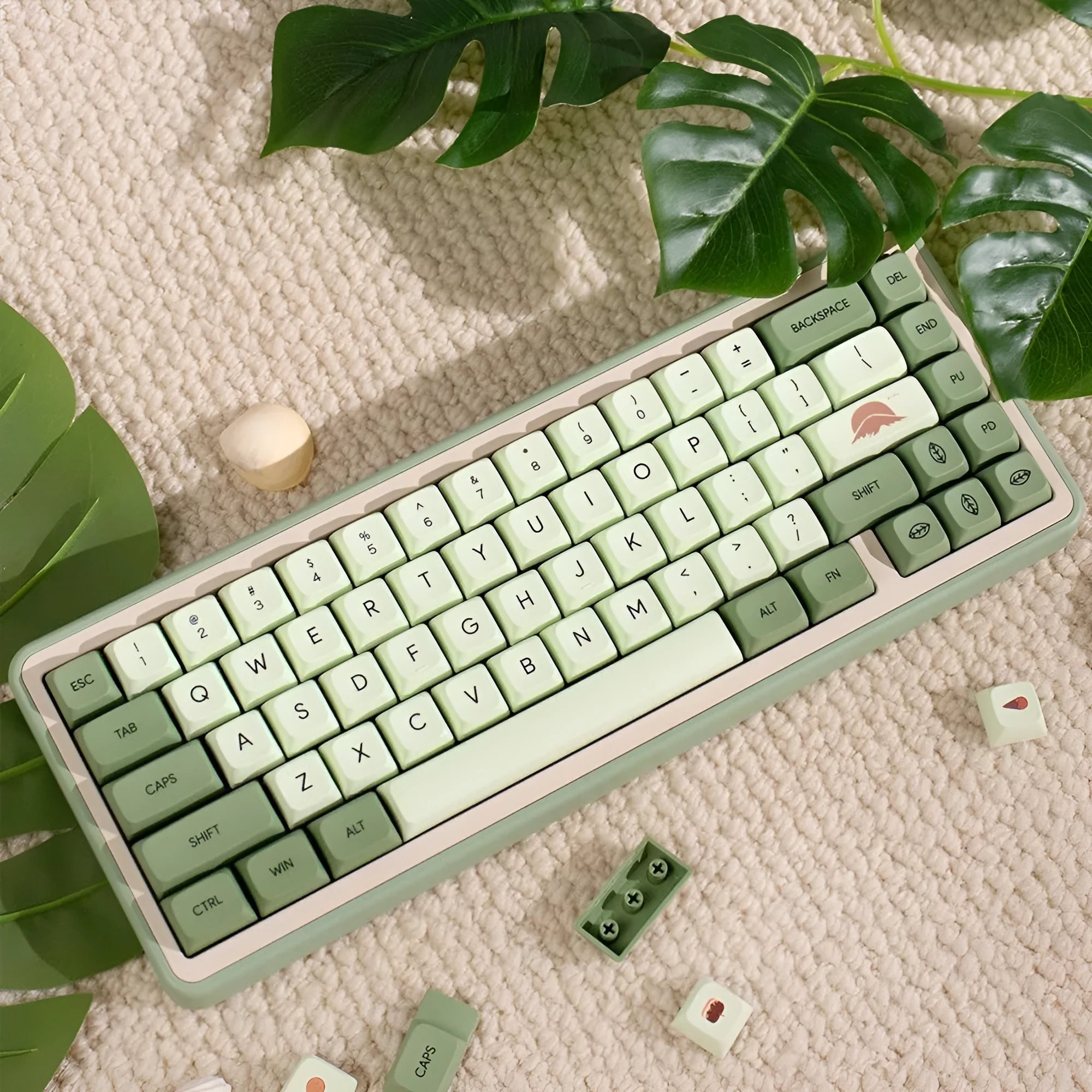 Matcha coloured PBT keycap set with 124 keys showing multiple language legend options