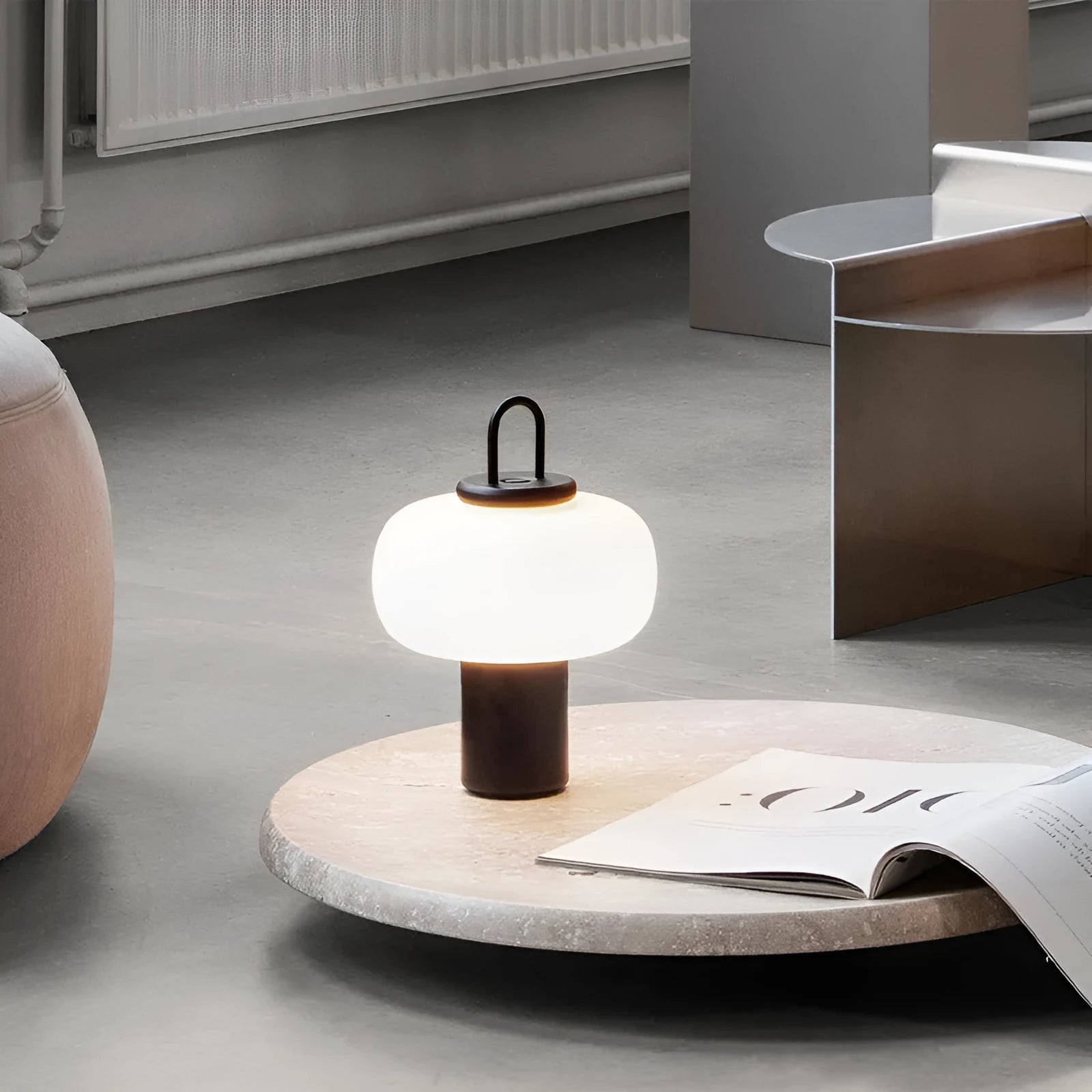 Minimalist Japanese-style glass bedside table lamp for a child's creative bedroom.