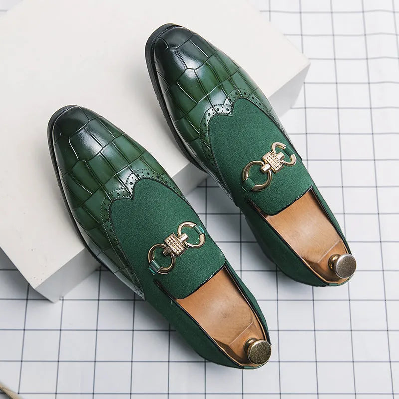 Men's black pointed toe Korean style PU leather business casual shoes with rubber sole