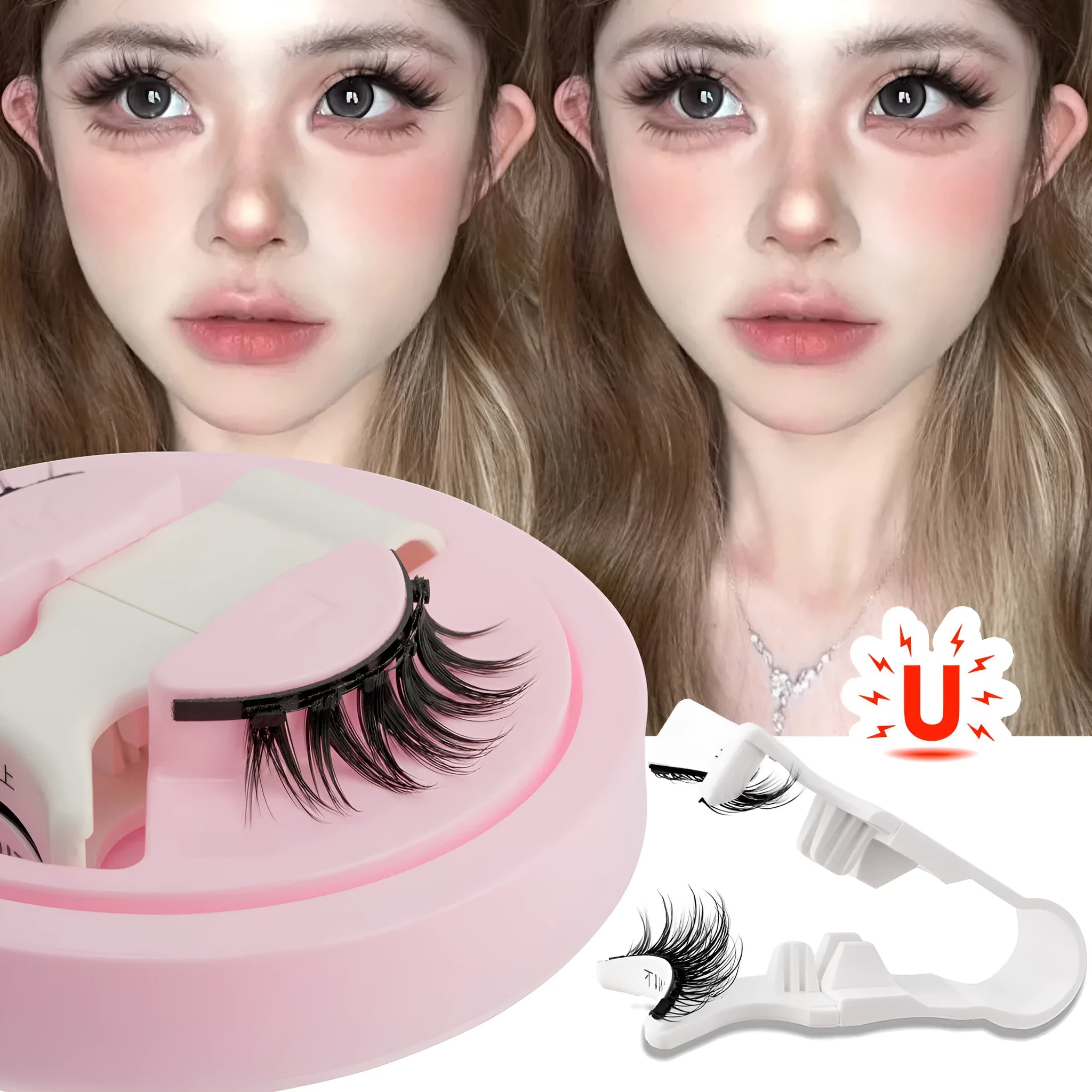Set of reusable waterproof false eyelashes in natural styles, thickness 0.6mm to 1.1mm.
