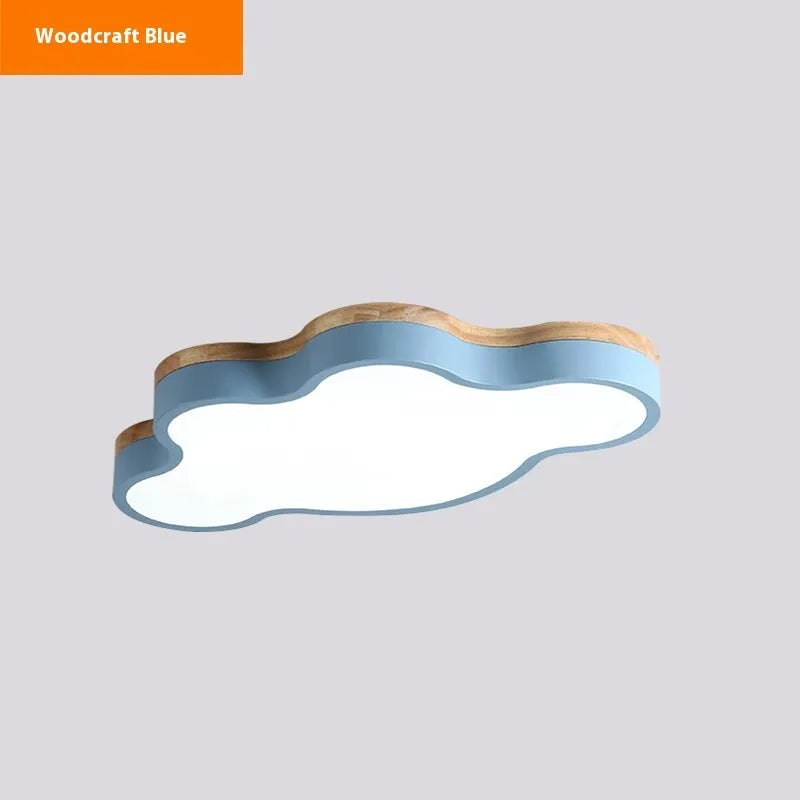 Cloud-shaped LED ceiling lamp in wooden colour with modern design
