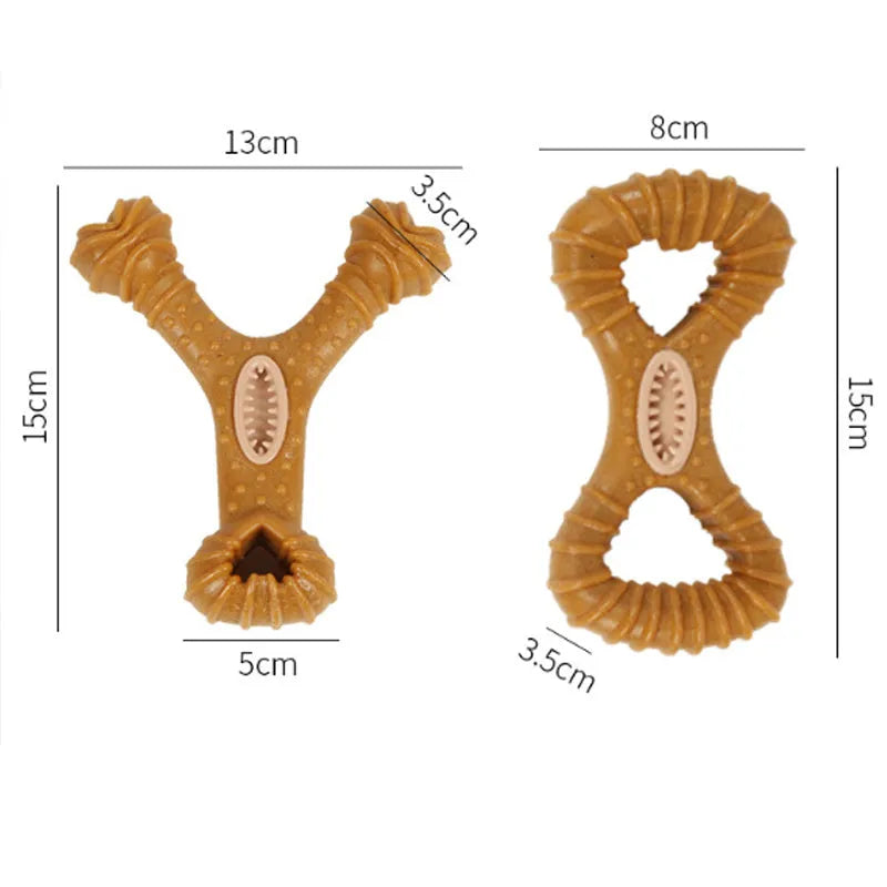 Durable bite-resistant dog chew bone toy in 8 shape and Y shape configurations for dental cleaning and interactive play