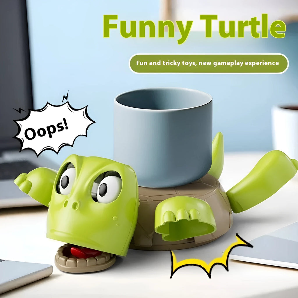 Turtle shaped plastic coaster in green, yellow, and wheat starch colours for heat insulation.