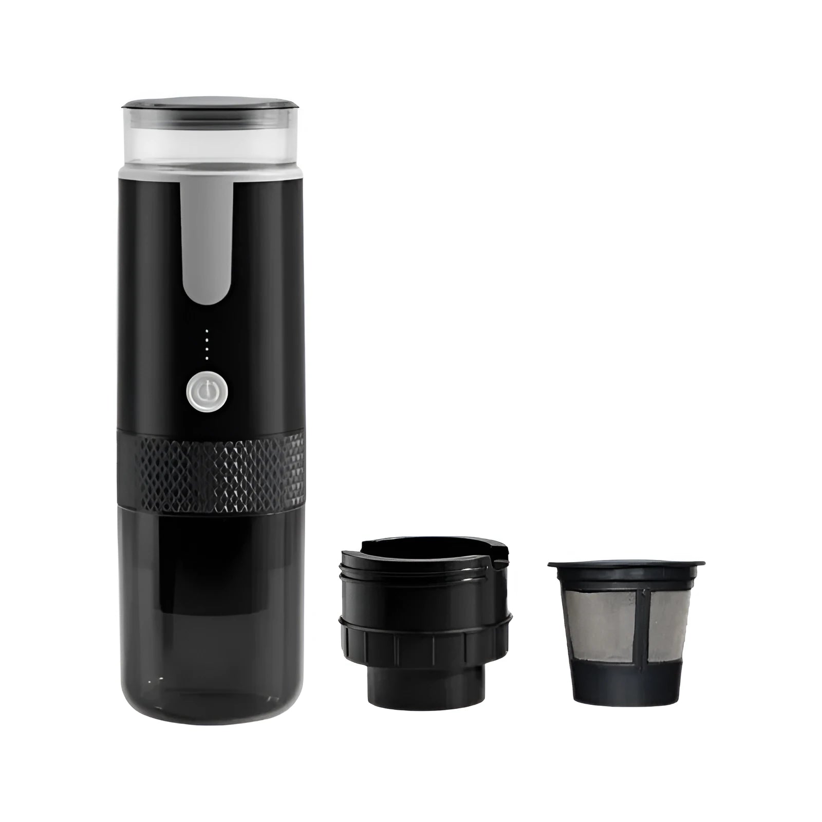 Black portable coffee machine for car use and camping with K CUP capsules