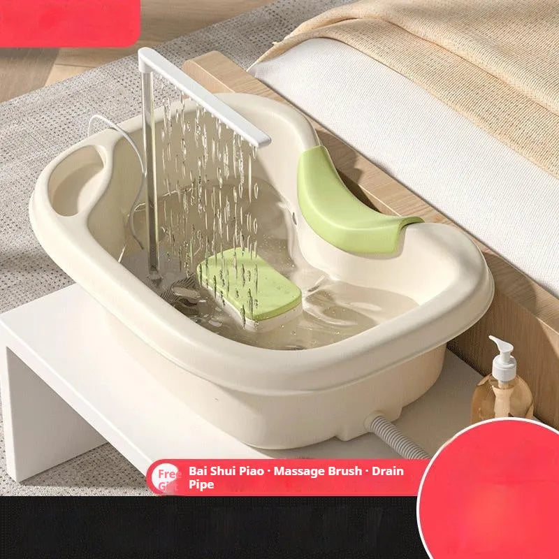 Portable plastic shampoo basin with neck pillow for bed use in light pink colour