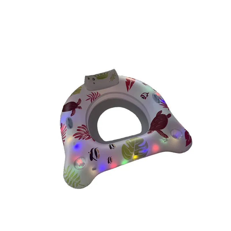 White luminous U-shaped inflatable float on water showing 120x120cm dimensions
