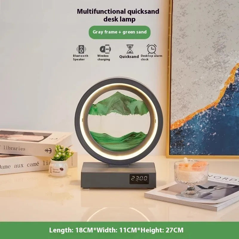 Creative quicksand painting clock night lamp with wireless charger and speaker, multiple colour options, white frame