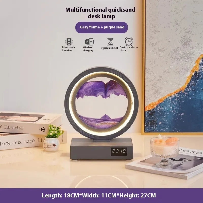 Creative quicksand painting clock night lamp with wireless charger and speaker, multiple colour options, white frame