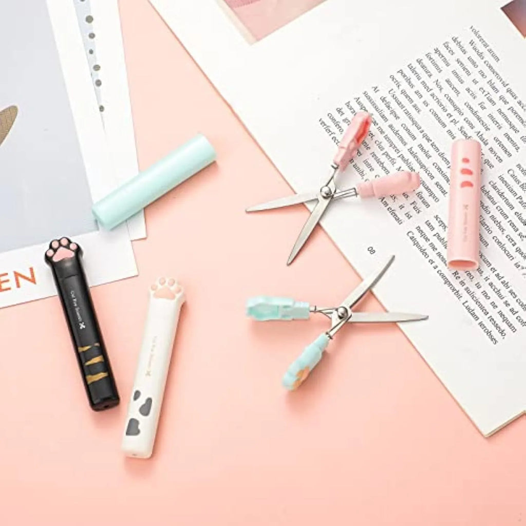 Cat paw folding safety scissors with stainless steel blades in four colour options