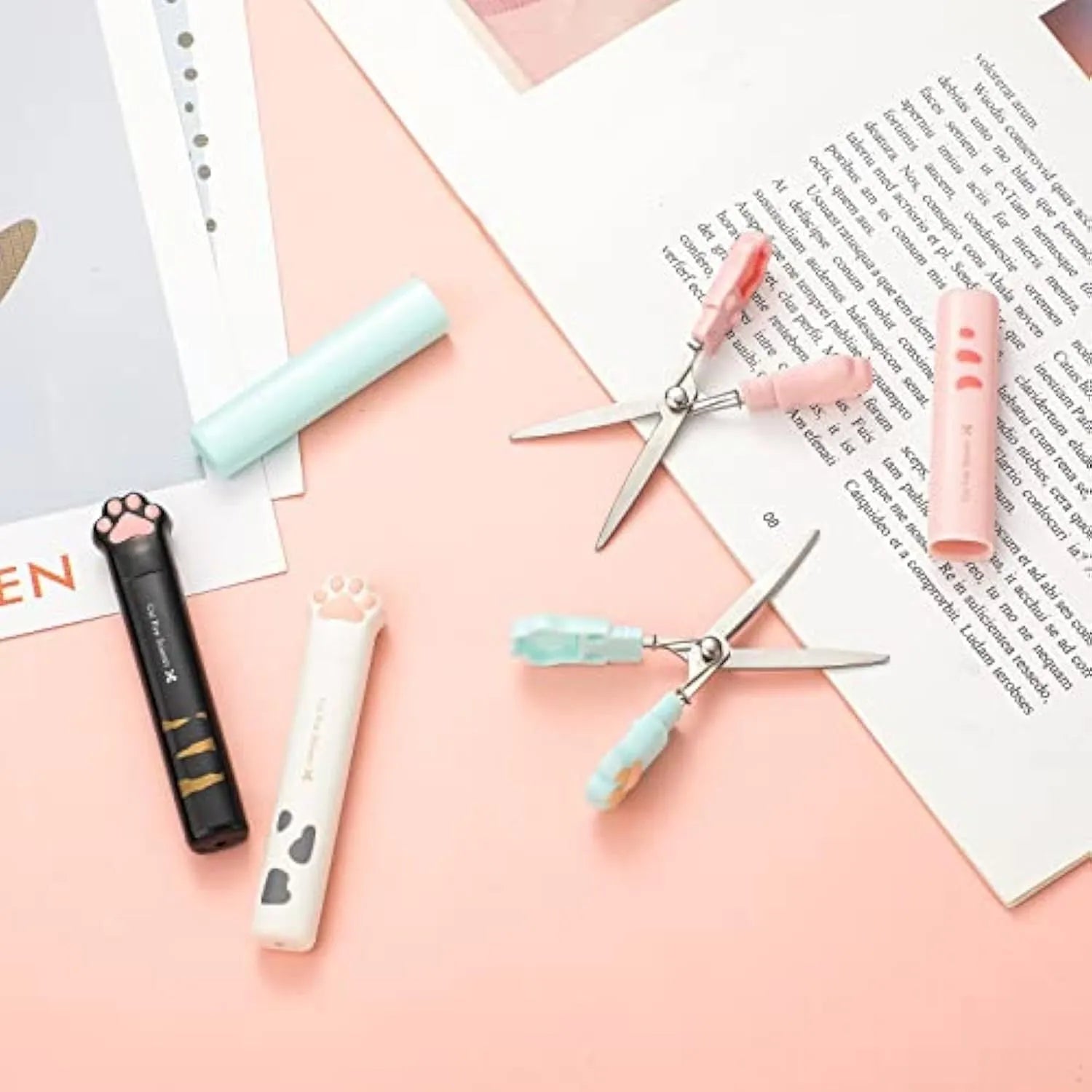 Cat paw folding safety scissors with stainless steel blades in four colour options