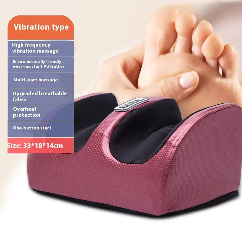 Household foot massager machine showing different colour options and massage modes