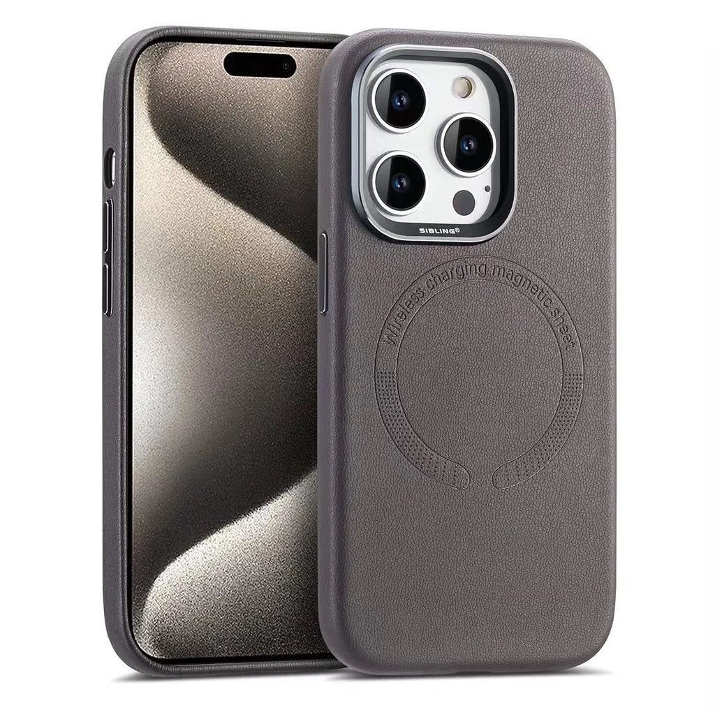 Black leather magnetic phone case for iPhone with fall protection and all-inclusive design
