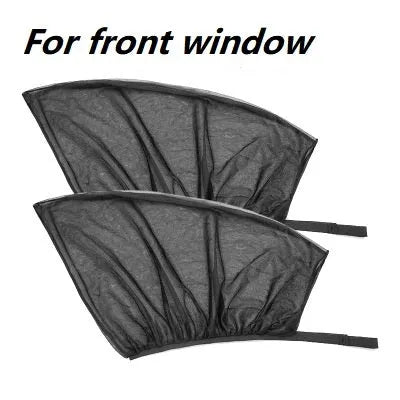 Non-woven fabric mesh car side window sun shade with elastic edge for front and rear windows.