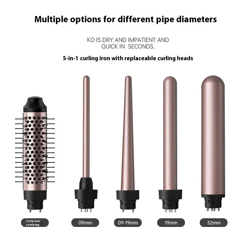 Automatic large wave hair curler in rose gold or black with three styling headbands.