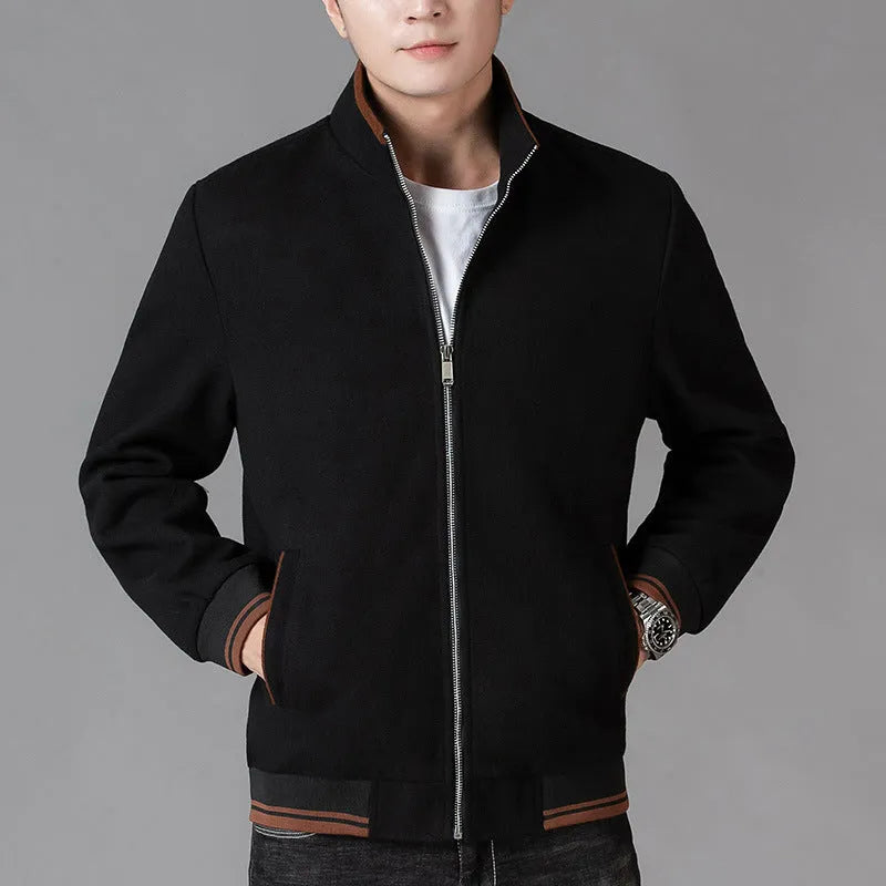 Men's grey sport-style fleece jacket with side pockets, shown on a hanger.