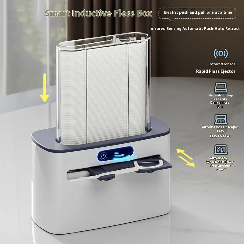 Dark grey automatic electric dental floss box with rechargeable battery and floss refills