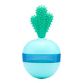 Blue durable rubber dog treat dispensing ball toy with small holes for medium large dogs