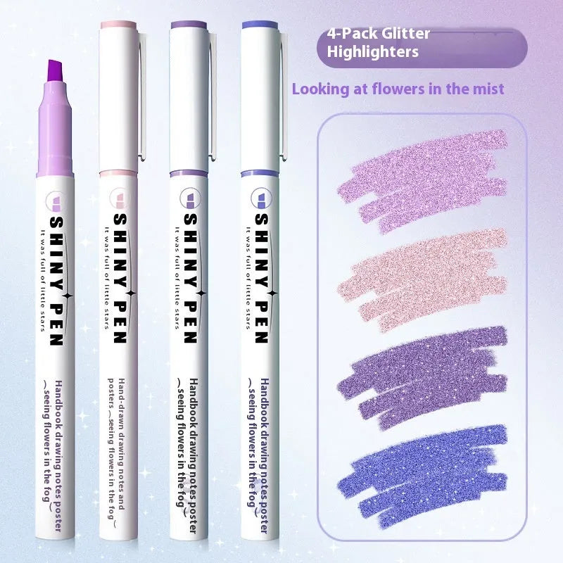 Sparkling Star River set of four glitter highlighter pens with six colour options in a box.