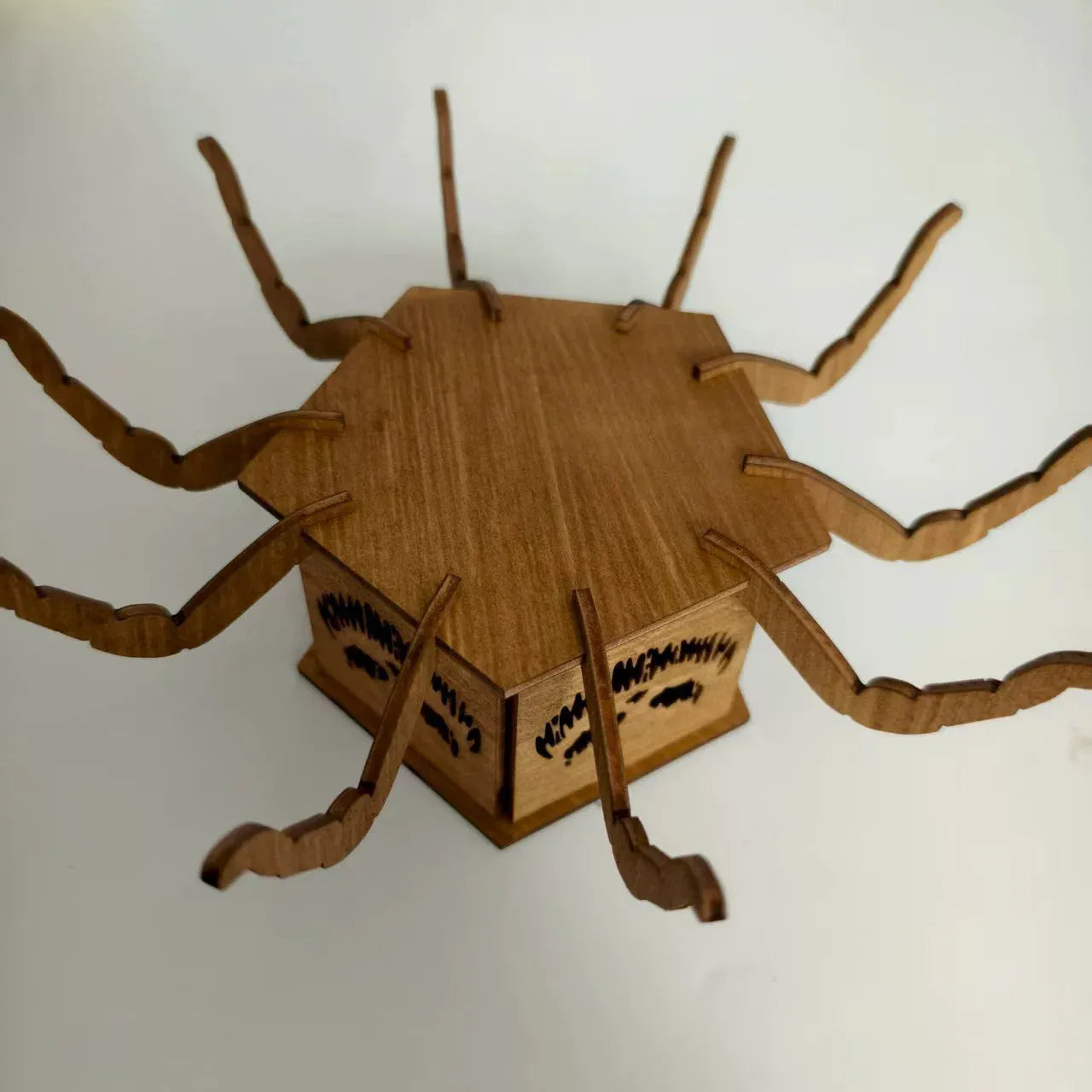 Wooden Halloween spider lantern candlestick decoration measuring 21cm by 8.5cm
