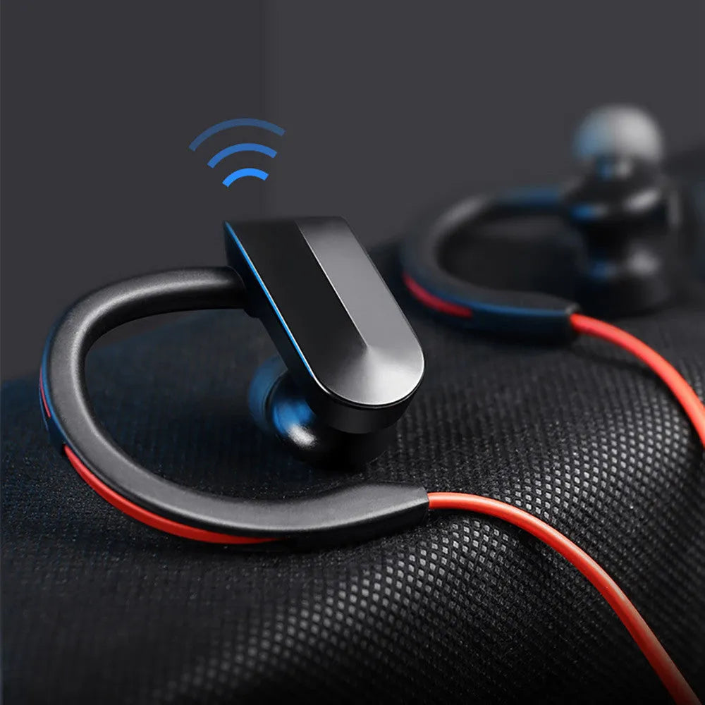 Black wireless neckband Bluetooth earphones with in-ear design and USB charging cable