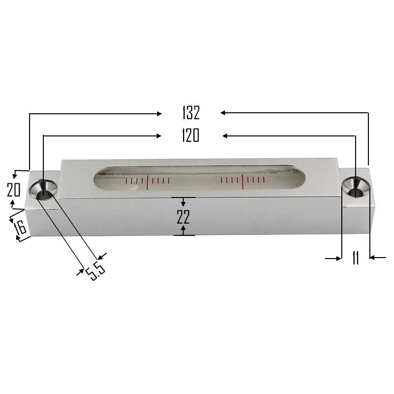 132mm long metal mini spirit level with glass vial for precision measurement