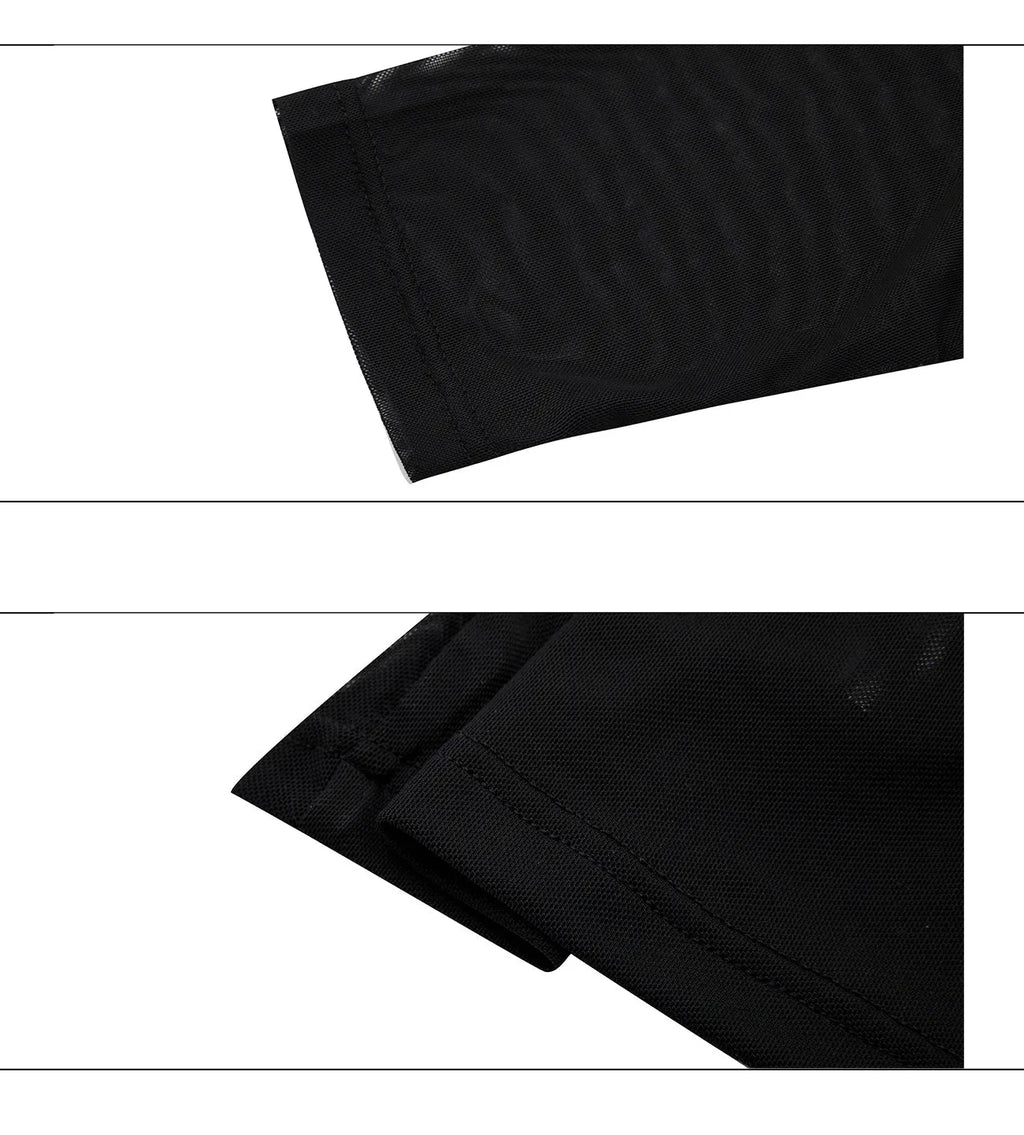 Men's slim fit ice-feel mesh shirt in black and white colours with long sleeves