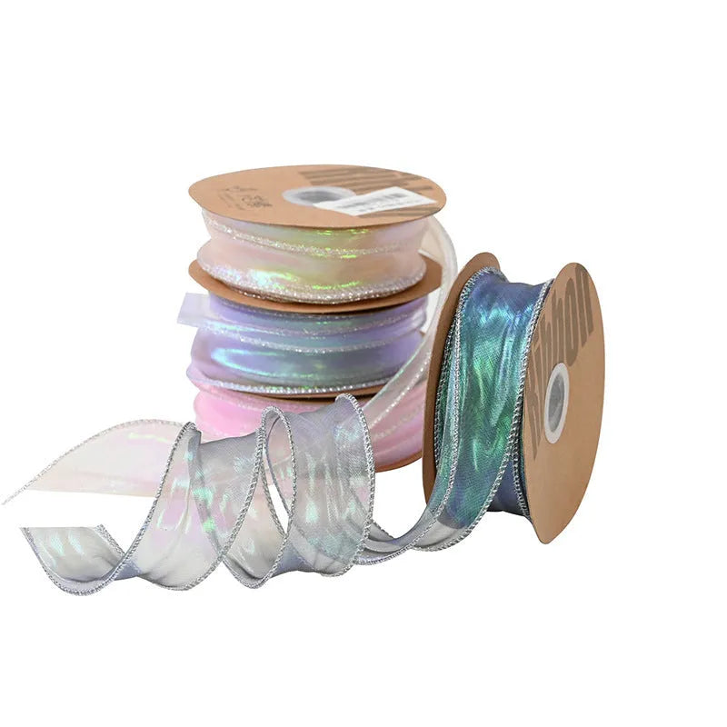 Fishtail yarn decorative ribbon in mesh material with colourful wave pattern, 4cm width