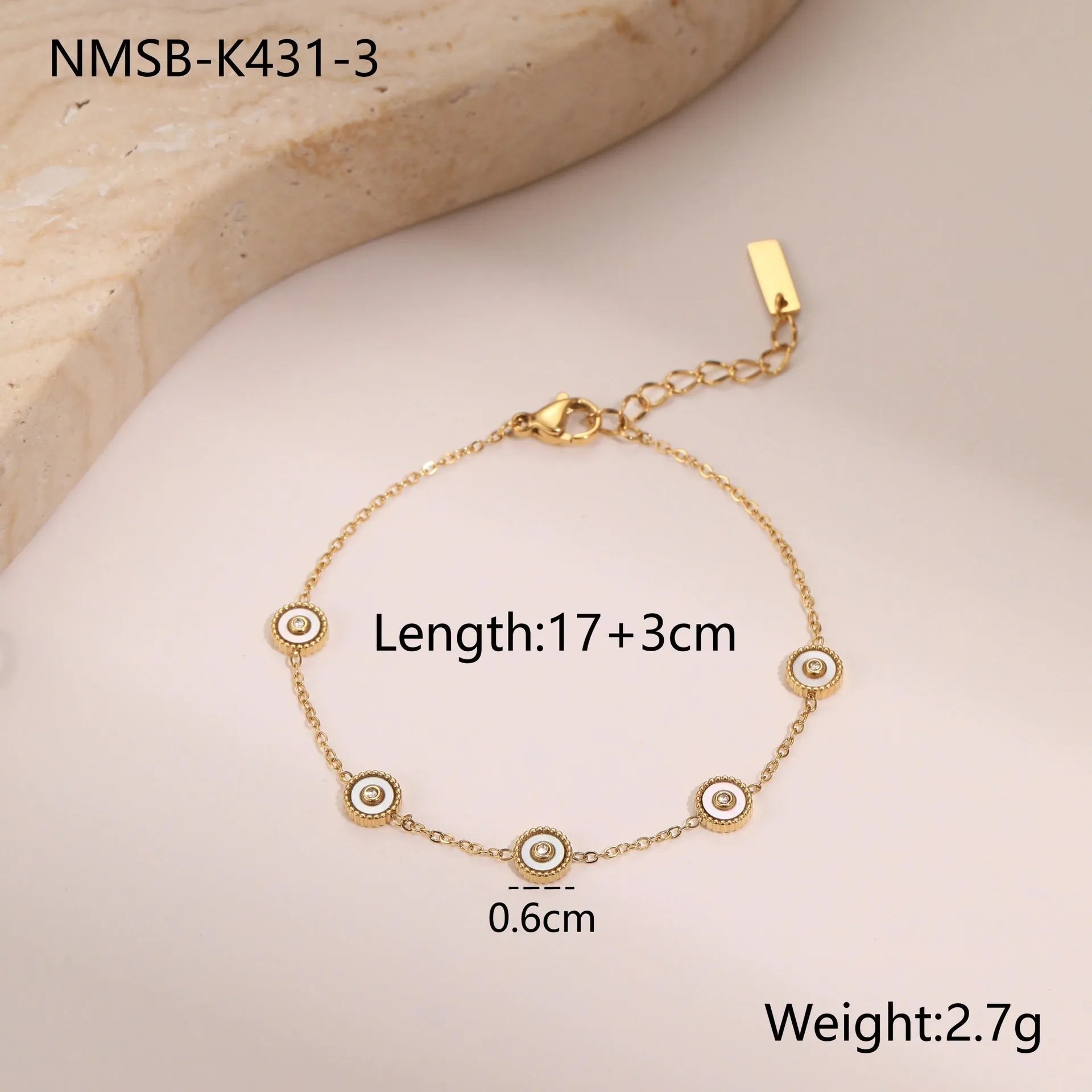 Women's stainless steel bracelet and necklace set with 18K gold plating and geometric design.