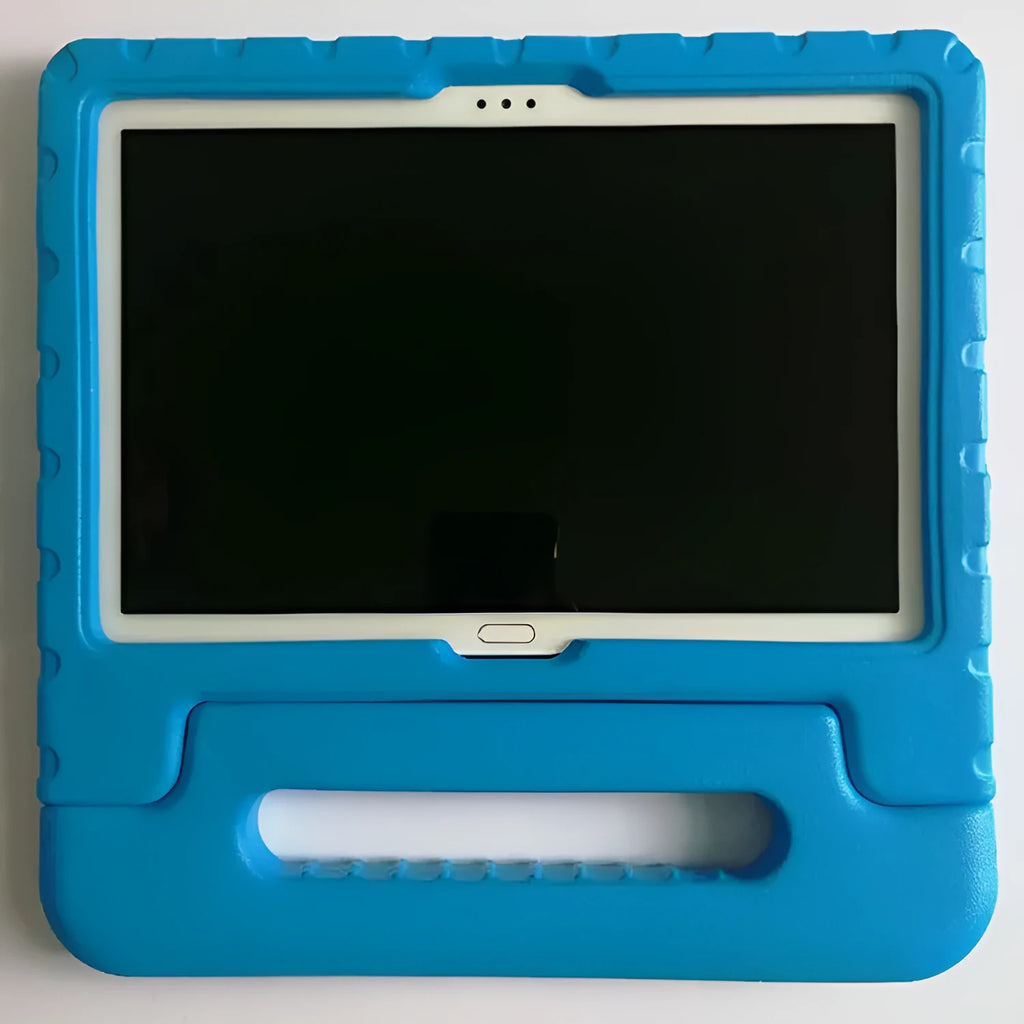 Huawei Enjoy 10.1 inch tablet in a protective EVA foam case, shown in blue colour.