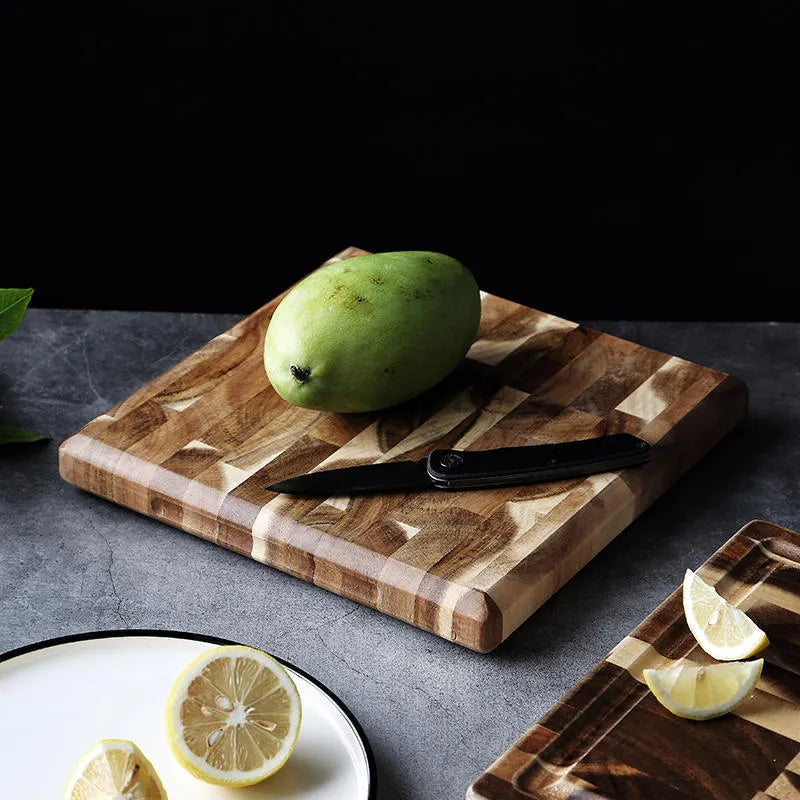 Brown acacia wood parquet cutting board 3cm thick for kitchen food preparation