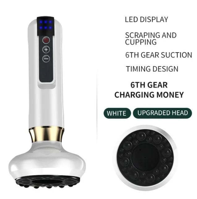 Green electric vacuum cupping massager with USB charger and instruction manual