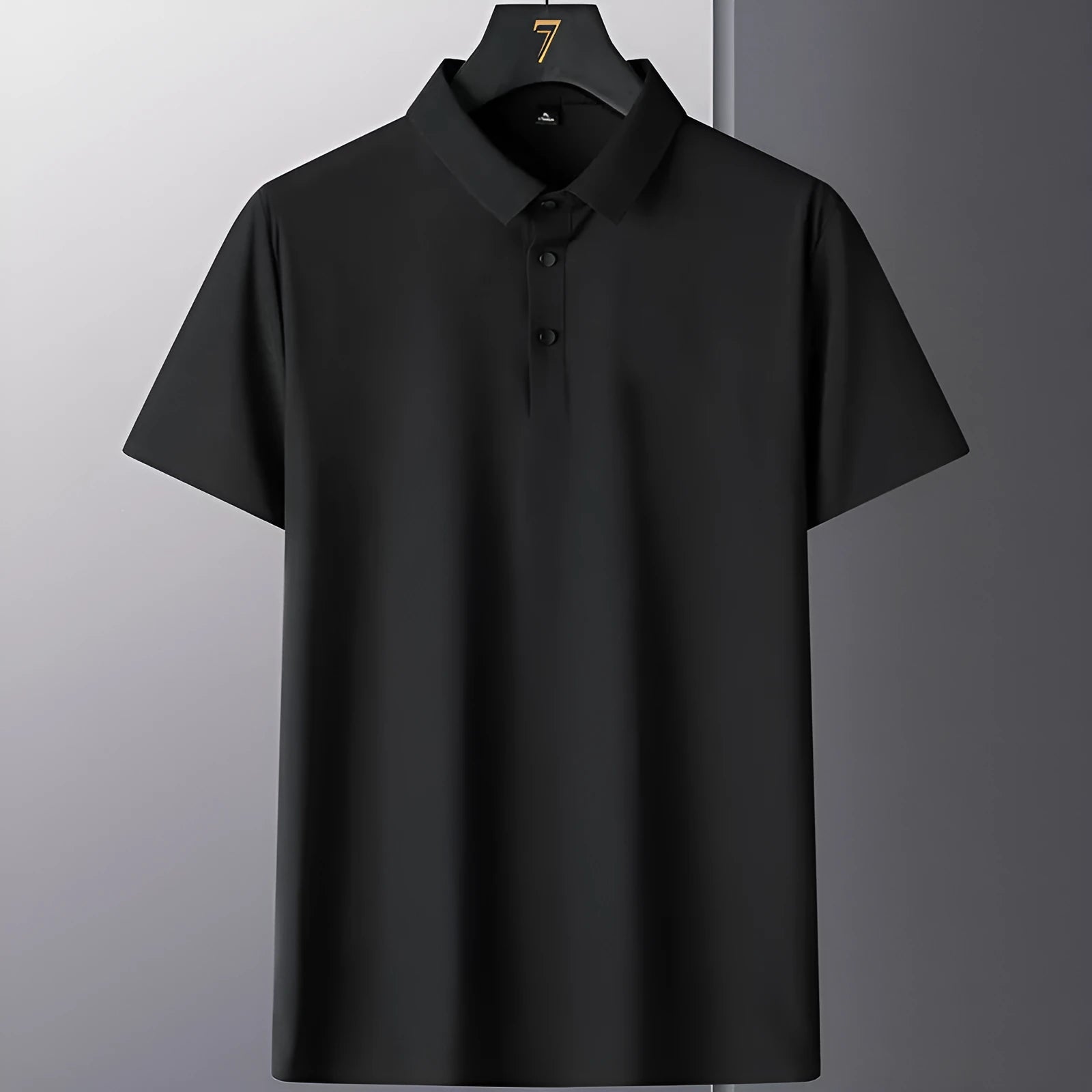 Men's solid colour non-iron short sleeve business casual shirt on a hanger