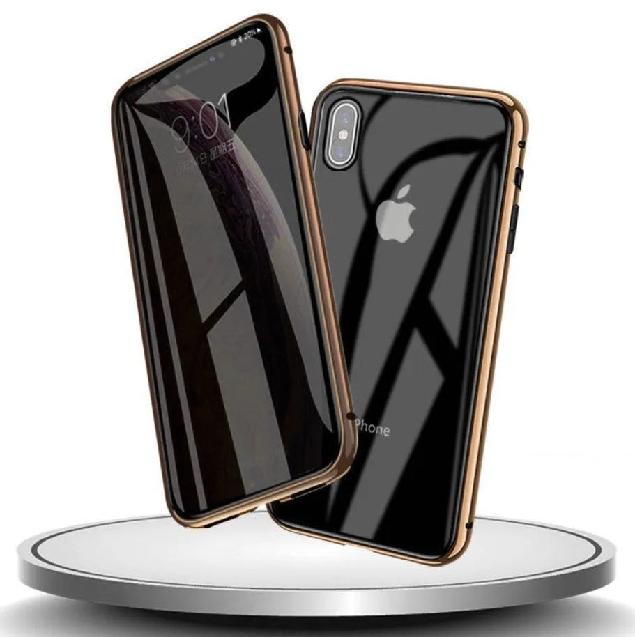 Tempered glass clamshell anti-spy phone case in multiple colours for iPhone models