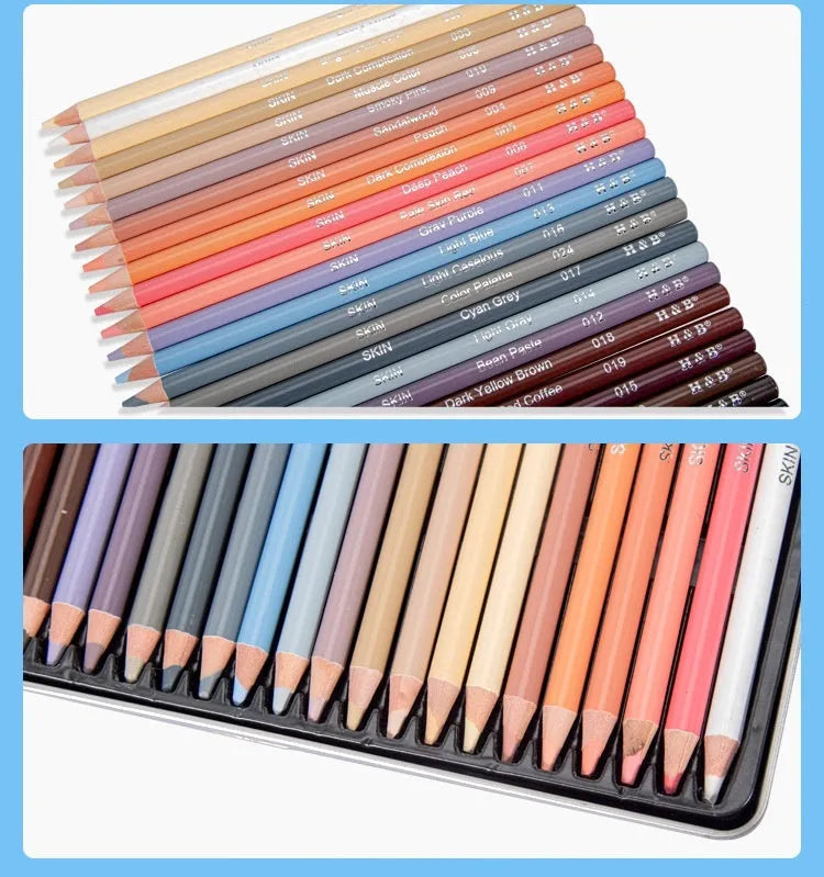 24 skin colour pencils in round metal tin case for portrait drawing artwork