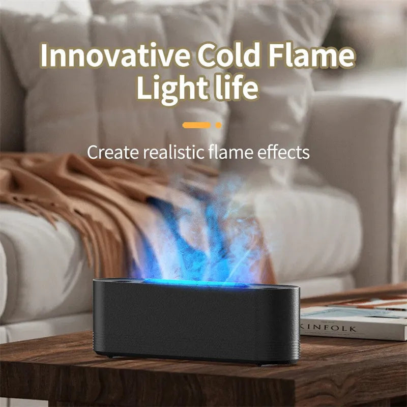 Black ultrasonic aroma diffuser with 7 colour flame LED display and cool mist emission