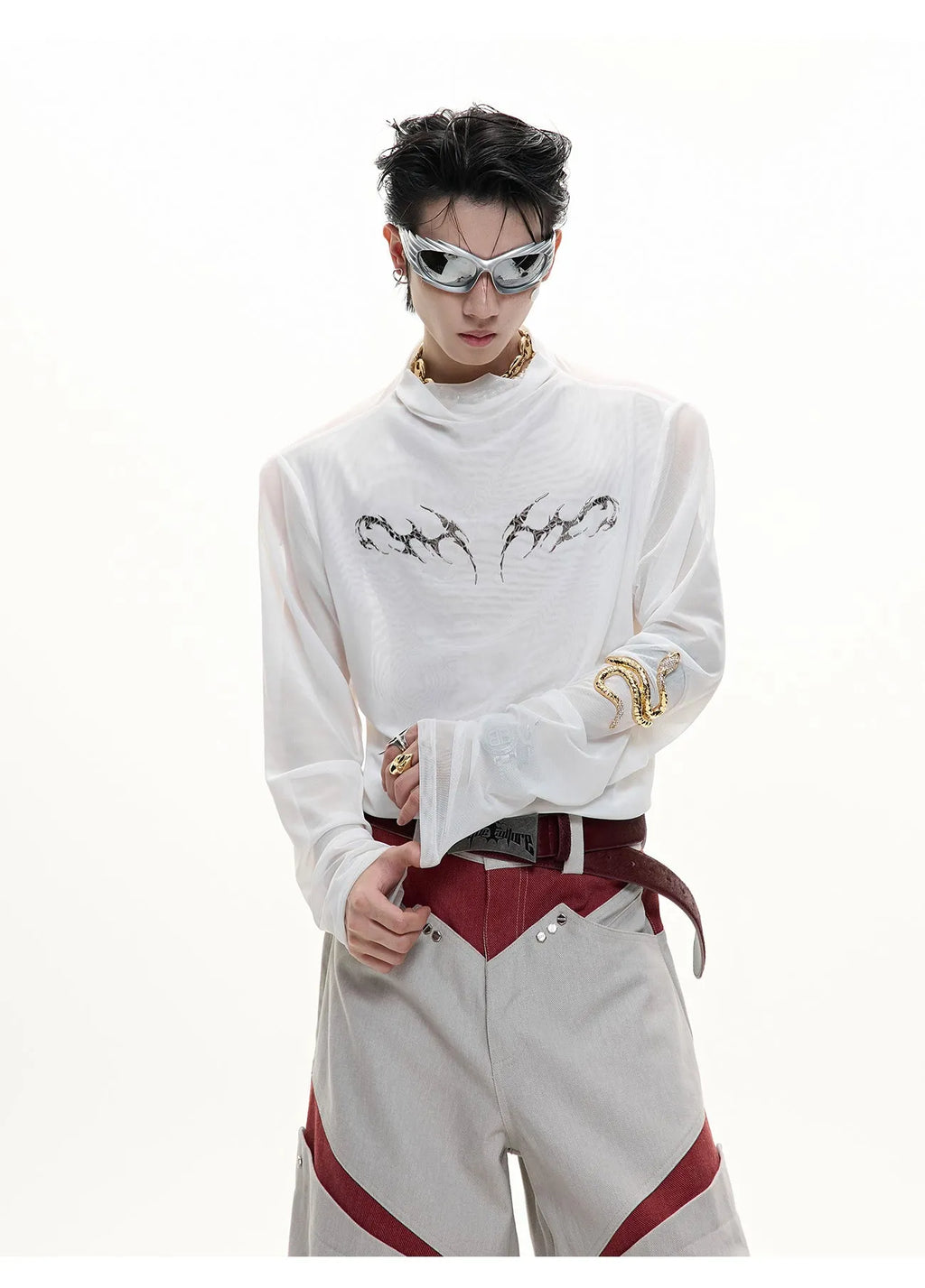 Men's slim fit ice-feel mesh shirt in black and white colours with long sleeves