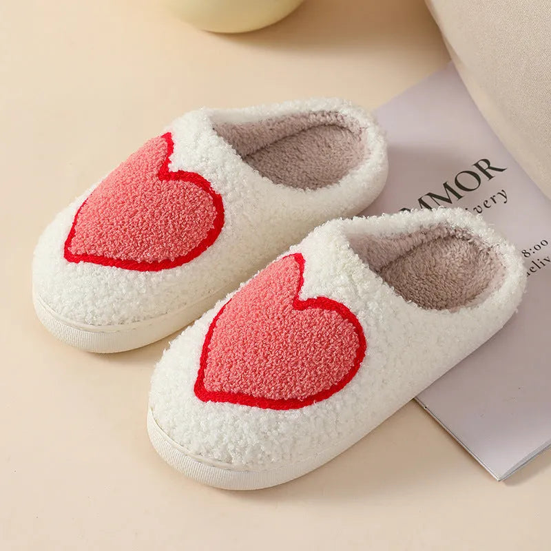 Cartoon love style plush slippers for women with non-slip PVC soles in multiple colour designs