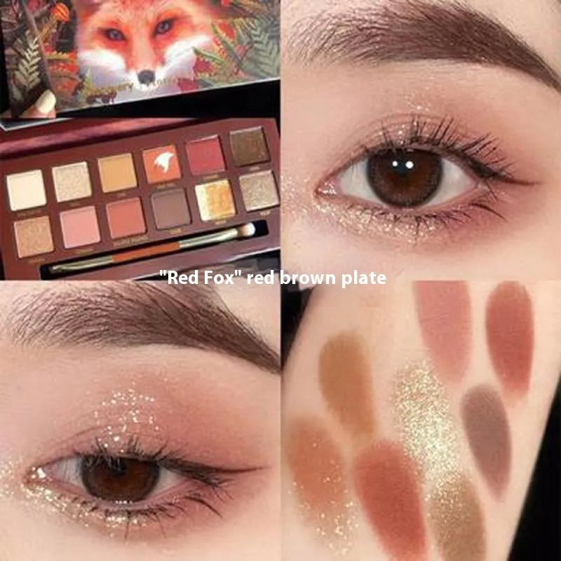 Explorer twelve-colour animal themed pressed powder eye shadow palette open to show shades