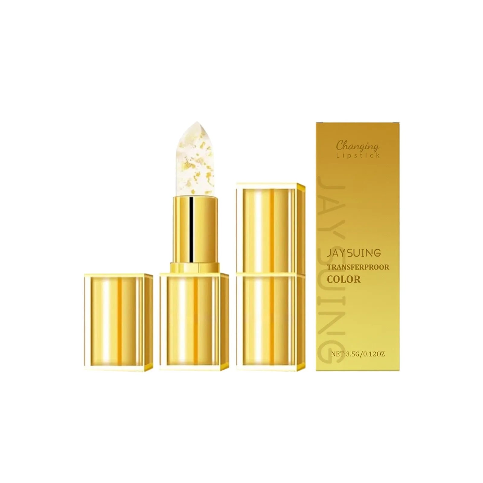 Gold foil discolouration nourishing lipstick in case, 3.5g net content.