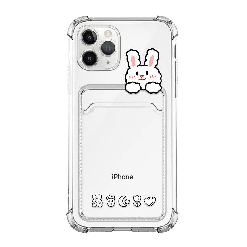 Transparent cartoon printed iPhone case with card holder slot on back