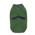 British style wool pet sweater with two-leg design in crown blue colour on a dog