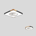 Nordic style wooden ceiling fan with integrated light fixture and PVC lampshade.