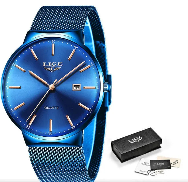 Men's stainless steel watch with 40mm dial in black, blue, and black blue colour options